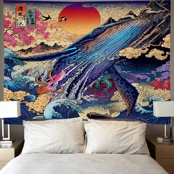 Psühhedeelne Dolphin Tapestry 3D Kogu Trükitud Tapestrying Ristkülikukujuline Home Decor Seina Riputamise 02