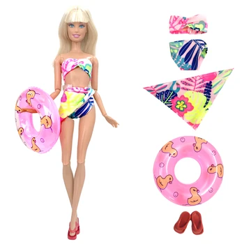 NK 1 Sätestatud Nukk Ujumistrikoo Mood Kleit Rannas Kanda Bikini Supelpüksid + Random Ujuda Ringi + Sussid Barbie Nukk Tarvikud