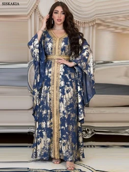 Luksuslik Naiste Jalabiyat Maroko seal kaftan Abaya Dubai Print V-Kaeluse Guipure Pits Lindi Vöö Kleit Islami Kleidid Naistele