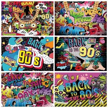 80-ndatel 90-ndate Disko Muusika Hip-Hop Sünnipäeva Taustaks Graffiti Neon Glow Täiskasvanud Beebi Fotograafia Taust Teenetemärgi Foto Stud