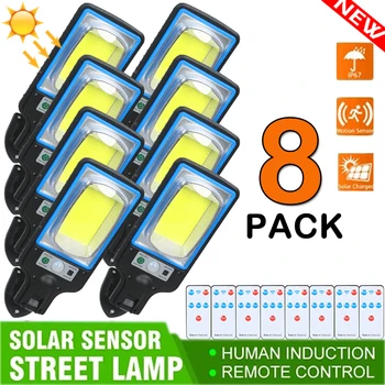 LED Päikese Tänava Tuled Väljas COB 8 Pack Solar Lamp, Millel on 3 Valguse Režiim Veekindel Liikumisandur Turvalisuse Valgustus Aias