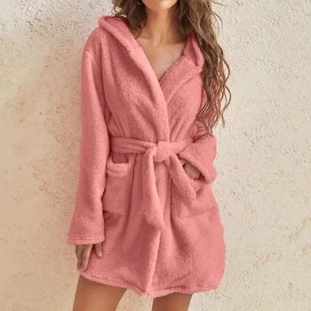 Naiste Sügis-Talve Kapuutsiga Kodu -, Plüüš-Pidžaama Tahke Soe Hommikumantel Sleepwear