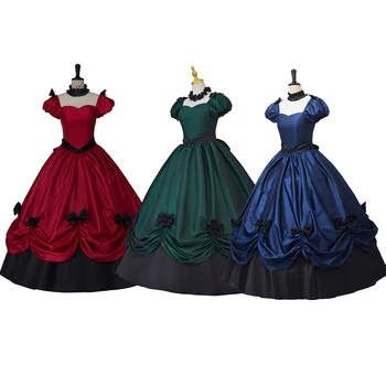 Costumebuy 1860 Victoria kodusõda Punane Roheline Sinine Kleit Euroopa Retro Victoria Gooti Õhtul Hommikumantlid Naiste Halloween