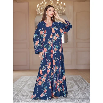 Sügis Fashion Abaya Moslemi Naiste Õie Printida Pikk Varrukas, Maxi Kleit Dubai Araabia Seal Kaftan Islam Rüü Türgi Eid Ramadan Femme Kleit