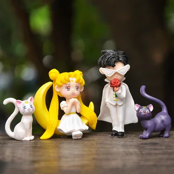 4tk/Set Armas Anime Kass Ilu Tüdruk, Mudel, Väike Kuju Figuriin Käsitöö Ornament Mikro-Miniatuurid Maastiku DIY Kodu Kook Decor