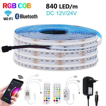 Tuya COB RGB Led Riba 12V 24V 840LEDs/m Painduv LED-Lindid, WiFi, Bluetooth Kontrolli 1m-10m COB Tuli Magamistuba Home Decor