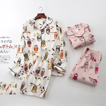 Cartoon Trükitud Pükste Pidžaama Homewear Sobiks Naistele, Sügisel ja Talvel Pikkade varrukatega Kootud Puuvillased Pidžaamad Naiste Riiete Komplekt