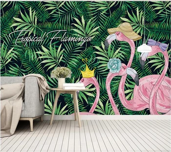 Kohandatud taustpildi 3d seinamaaling troopiliste vihmametsade taimede banana leaf flamingo idülliline de papel parede seinamaaling TV taust seina-paber