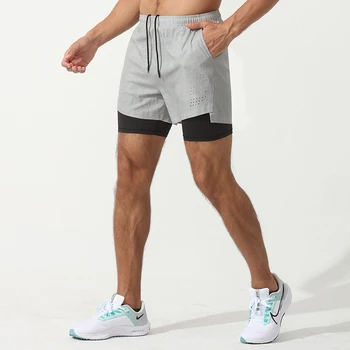 Suvel Sport Lühikesed Püksid Meeste Võltsitud Kahe Töö Kerge Ja Tihe Elastne Korvpalli Töötab Kiire Kuivamise Double Layer Fitness Püksid
