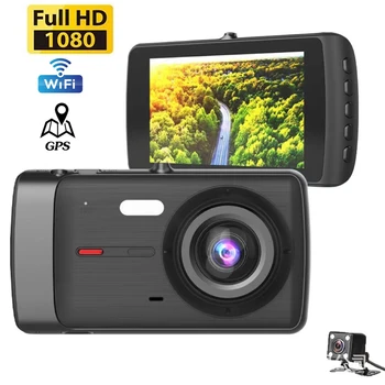 Car DVR WiFi 4.0 Full HD 1080P Kriips Cam tahavaate Kaamera, videosalvesti, Parkimine Jälgida Öise Nägemise Must Kast Dashcam GPS Track
